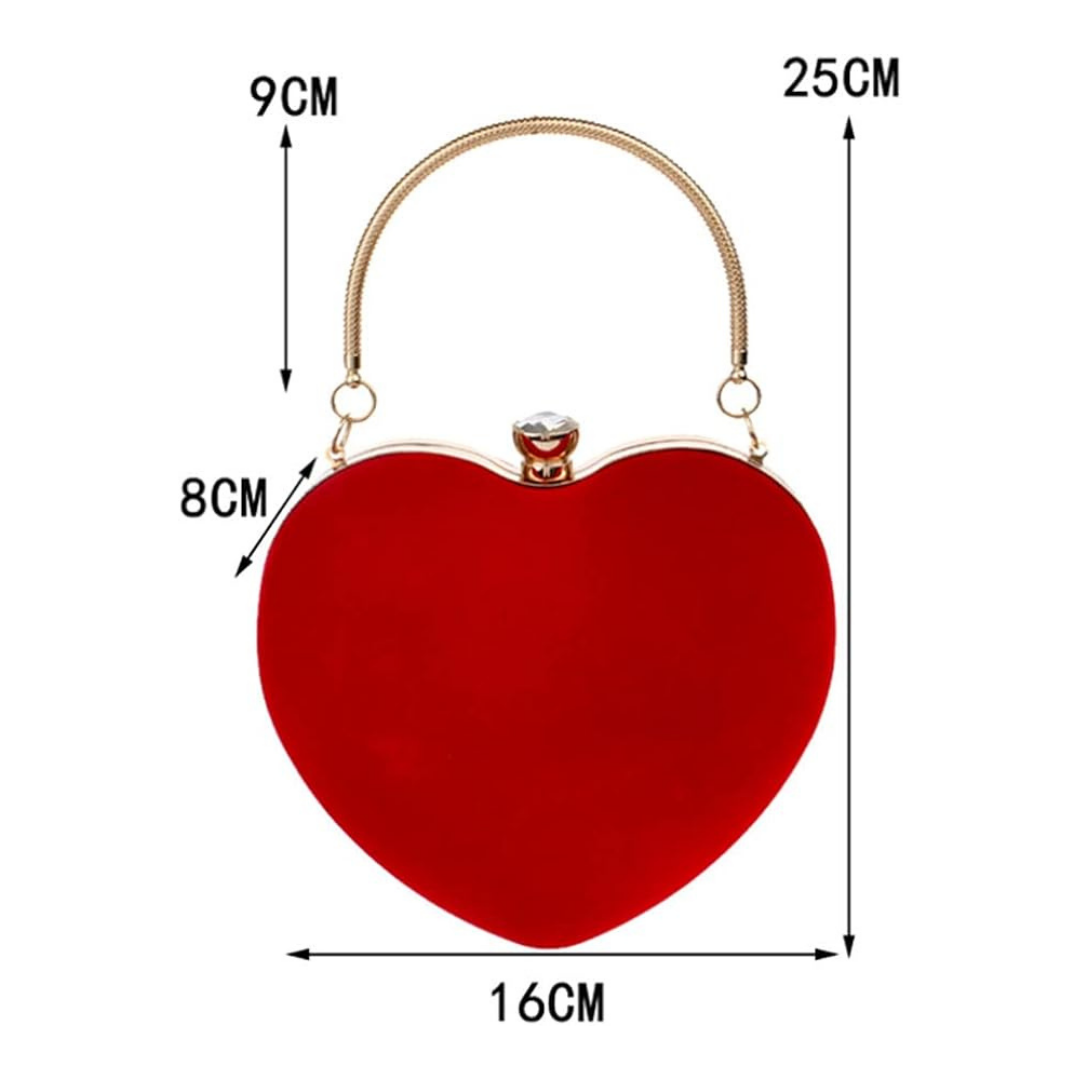Red Velvet Heart Clamshell Bag with Gold/ Rhinestone Hardware