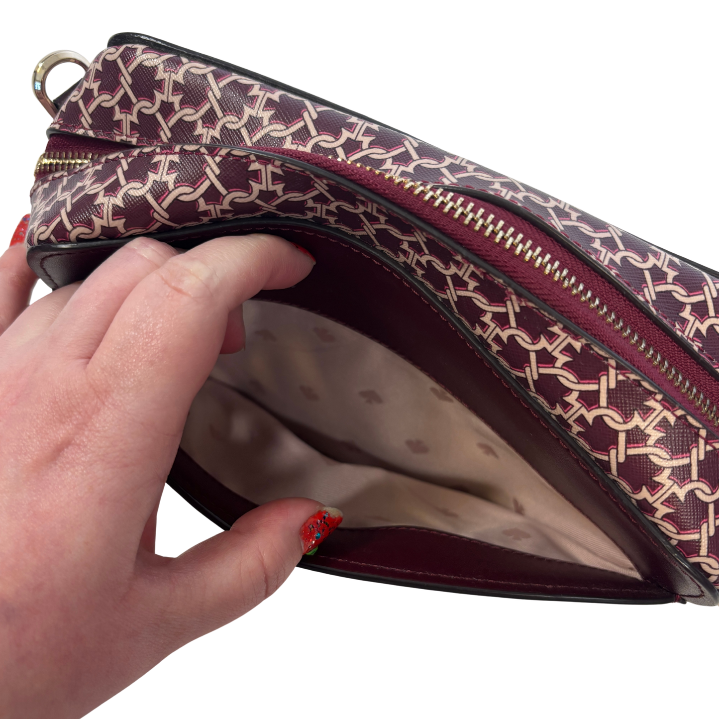 Kate Spade Burgundy and Pink Link Print Camera Bag (No Strap)
