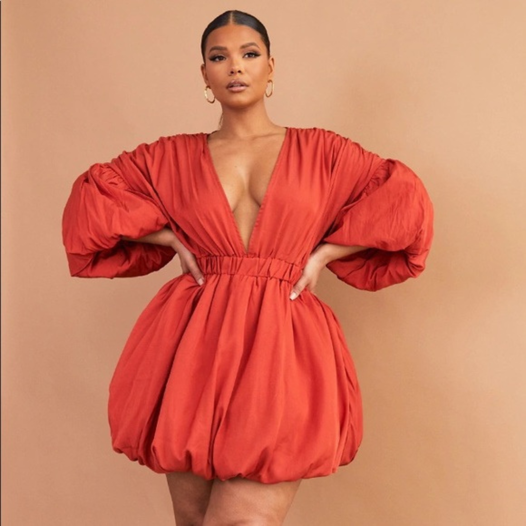 Pretty Little Thing Rust Colored Bubble Dress