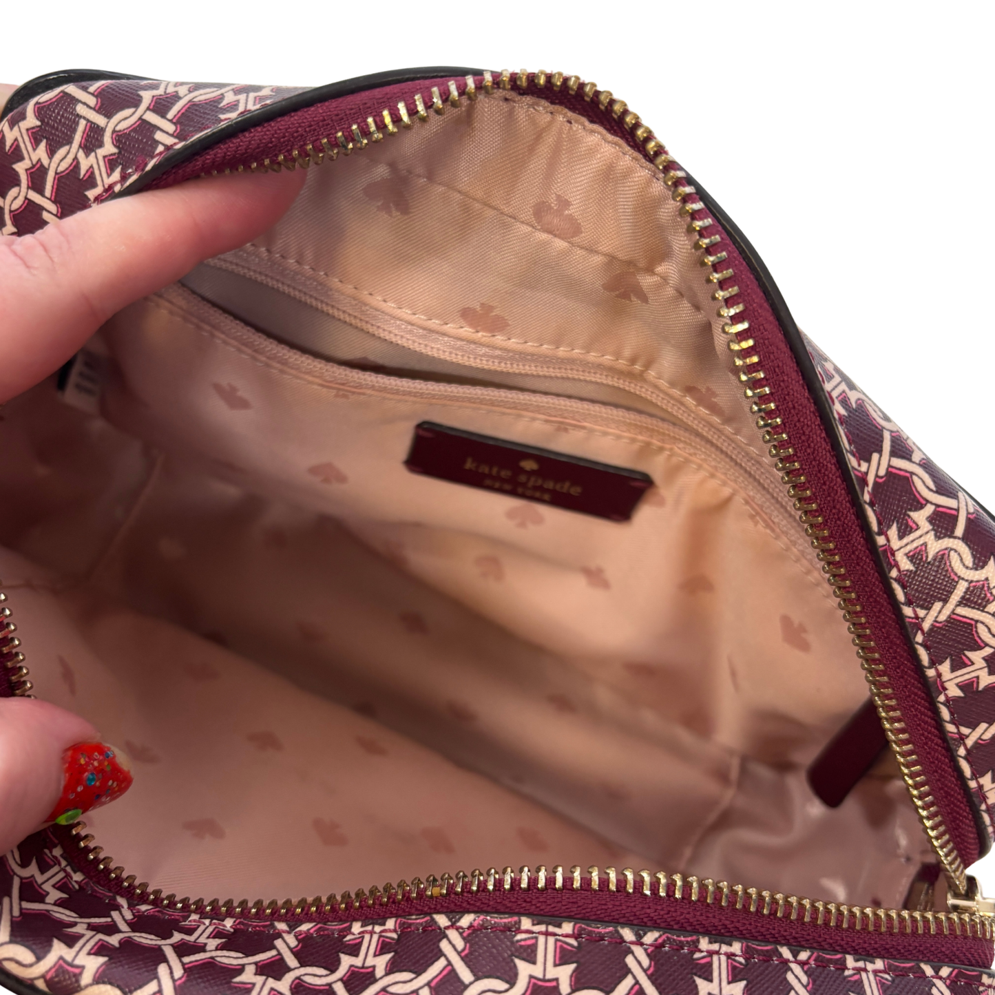 Kate Spade Burgundy and Pink Link Print Camera Bag (No Strap)