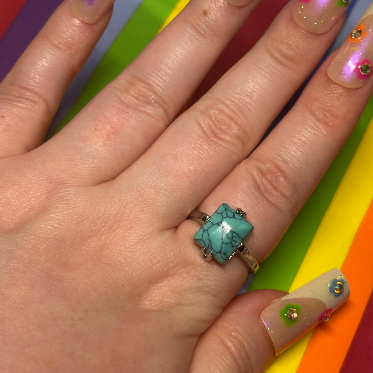 Silver Ring with Rectangular Turquoise Stone