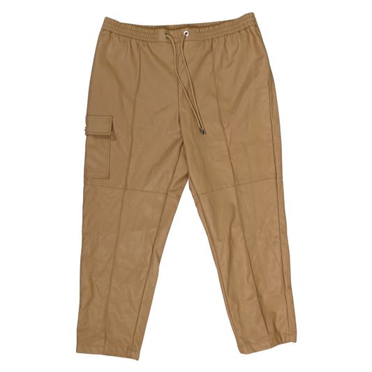 Tan Faux Leather Drawstring Waist Trousers