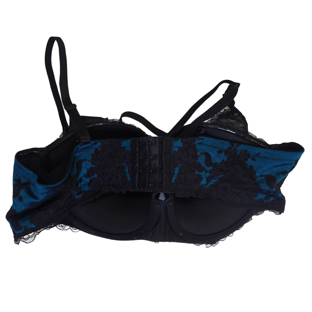Teal and Black Lace Push Up Bra NWOT