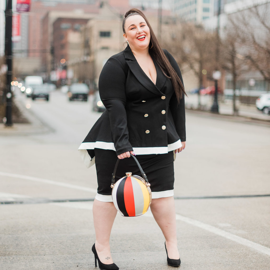 Eloquii Black and White Skirt and Blazer Set