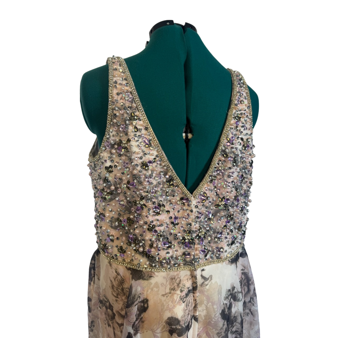 Mac Duggal Floral Blush Beaded A-Line Gown NWT