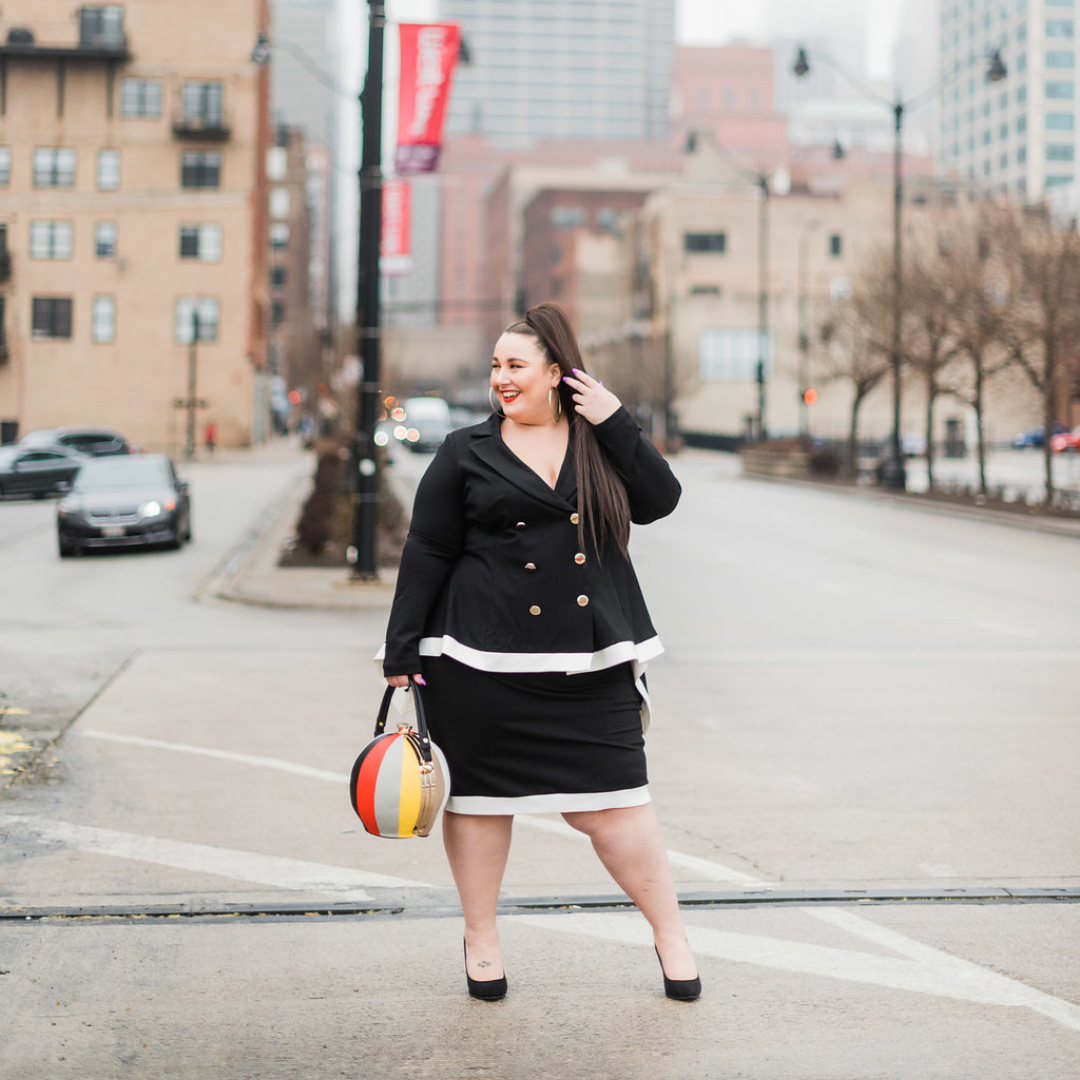 Eloquii Black and White Skirt and Blazer Set