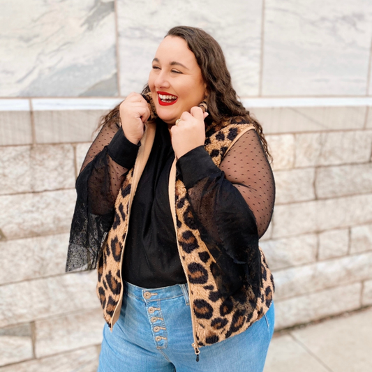 Leopard Print Shearling Zip Front Vest