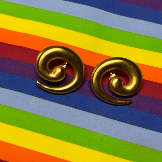 Vintage Signed Monet Gold Swirl Clip on Earrings