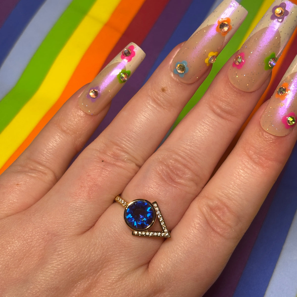 Blue Stone Geometric Ring