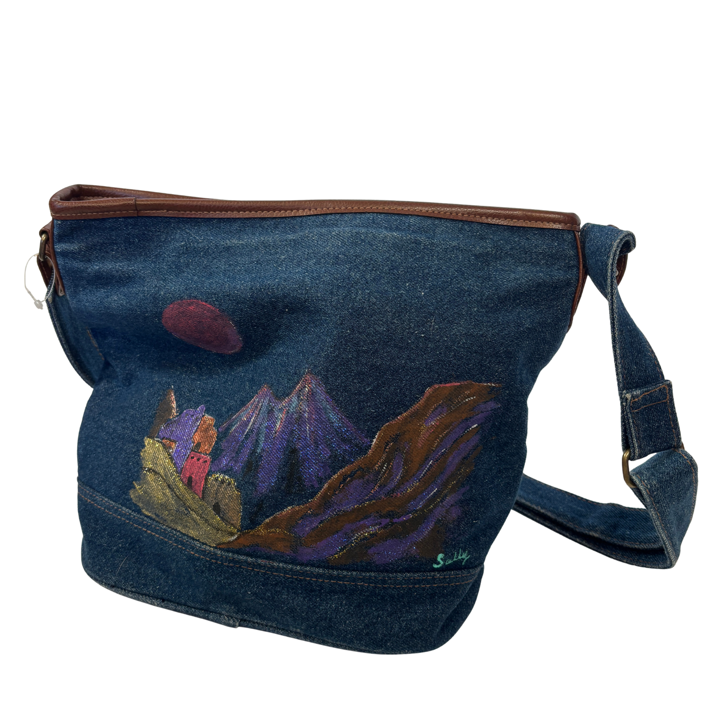 Vintage Hand Painted Liz Claiborne Denim Bucket Bag