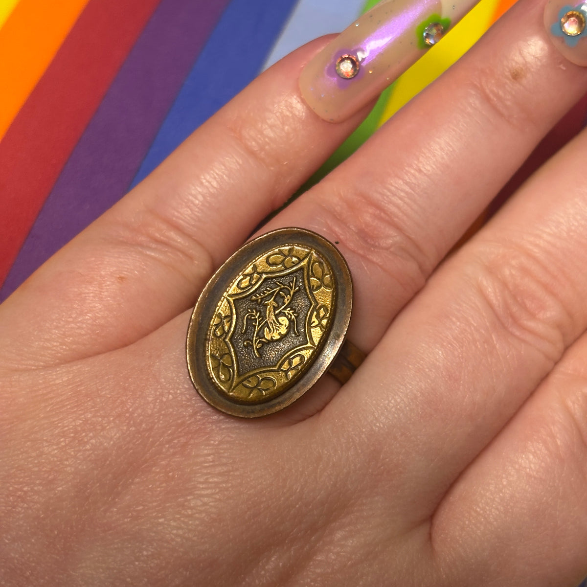 Brass Oval Shield Ring