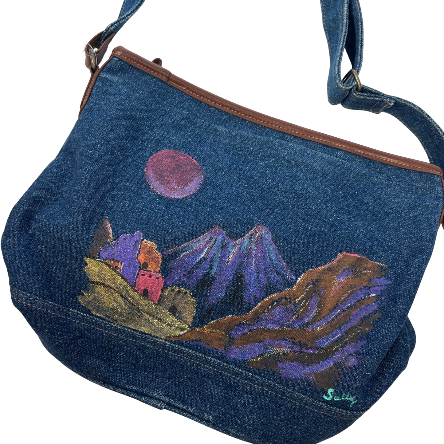 Vintage Hand Painted Liz Claiborne Denim Bucket Bag