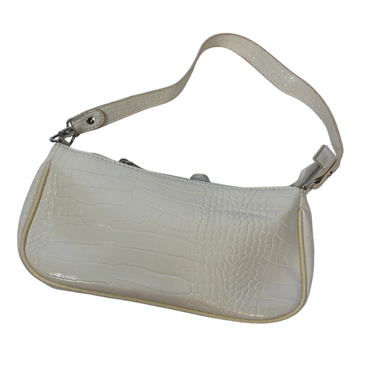 White Faux Crocodile Skin Shoulder Bag