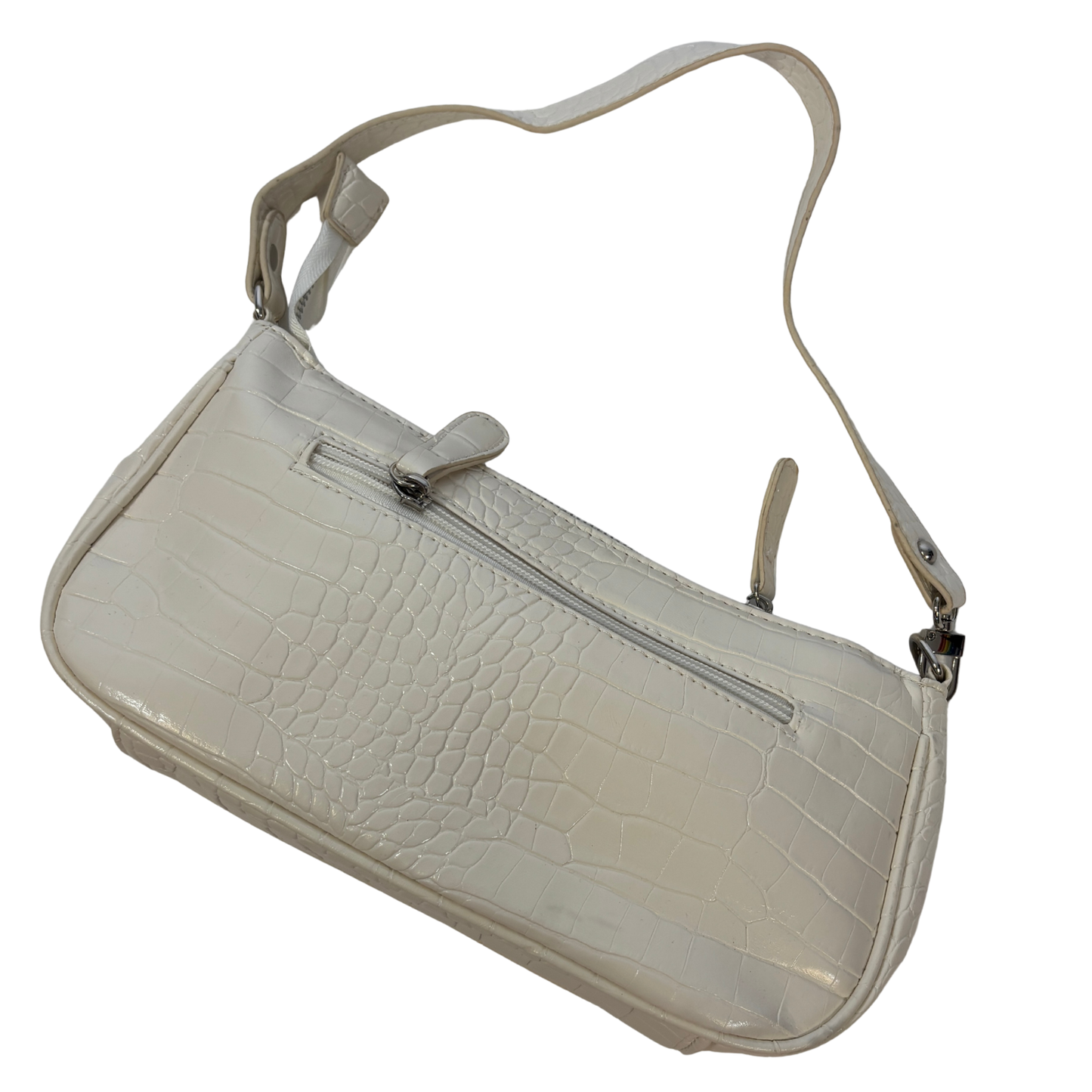 White Faux Crocodile Skin Shoulder Bag