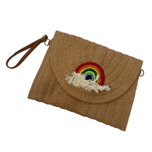 Rattan Envelope Wristlet Clutch with 3D Rainbow