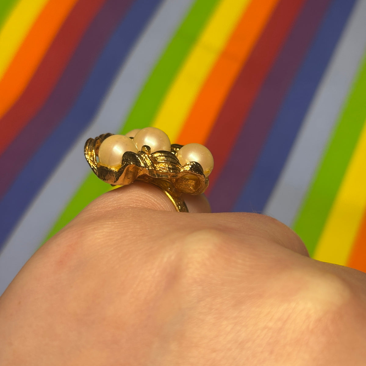 Gold Flower Pearl Ring