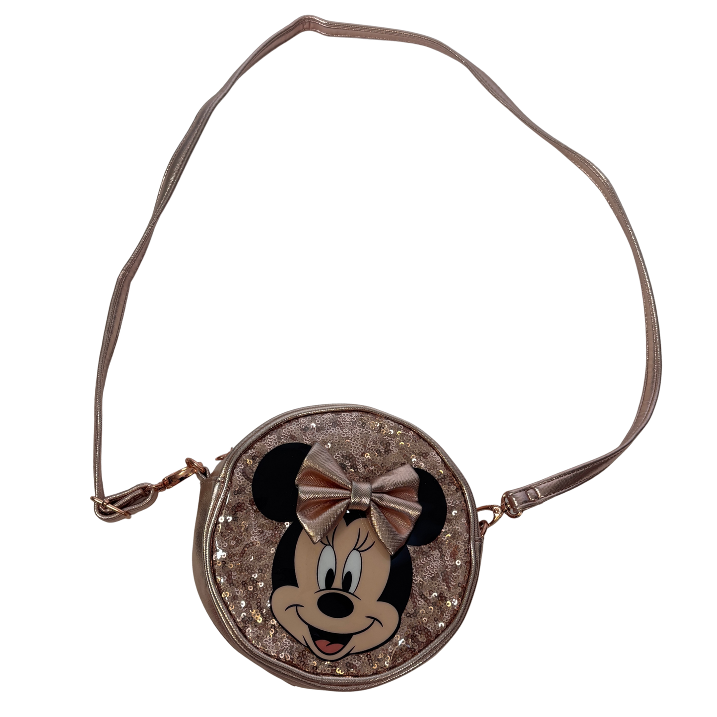 Disney Minnie Mouse Metallic/ Sequin Rose Gold Circular Crossbody Bag