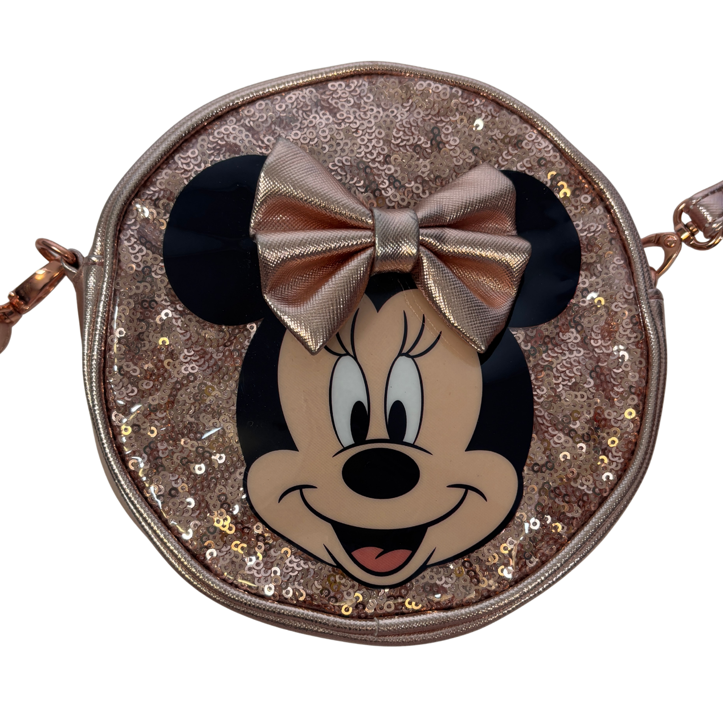 Disney Minnie Mouse Metallic/ Sequin Rose Gold Circular Crossbody Bag