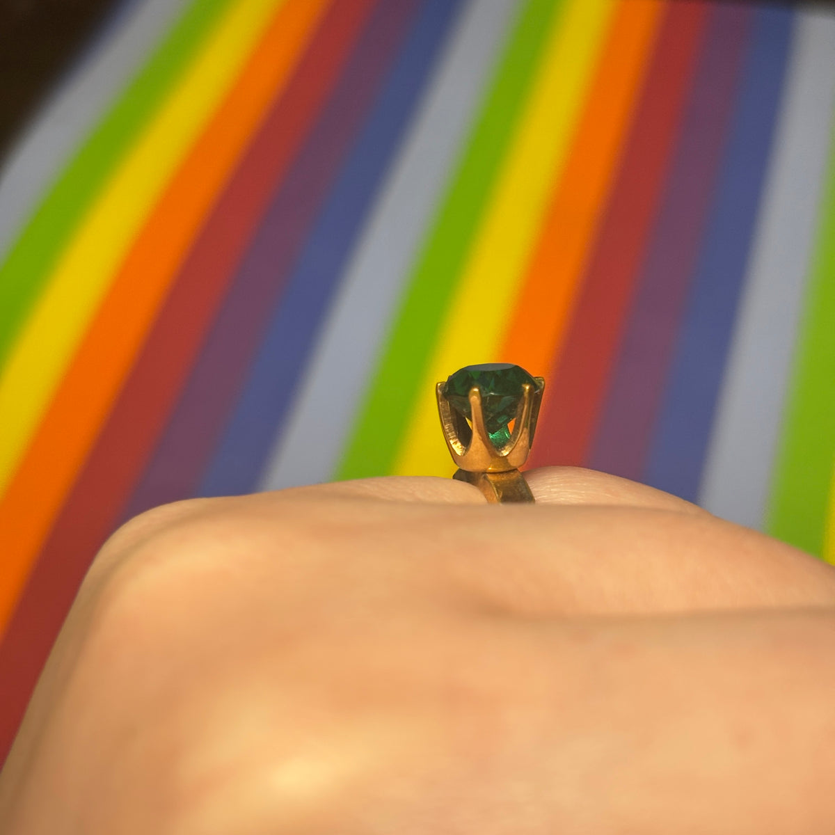 Gold Tone Ring with Emerald Stone