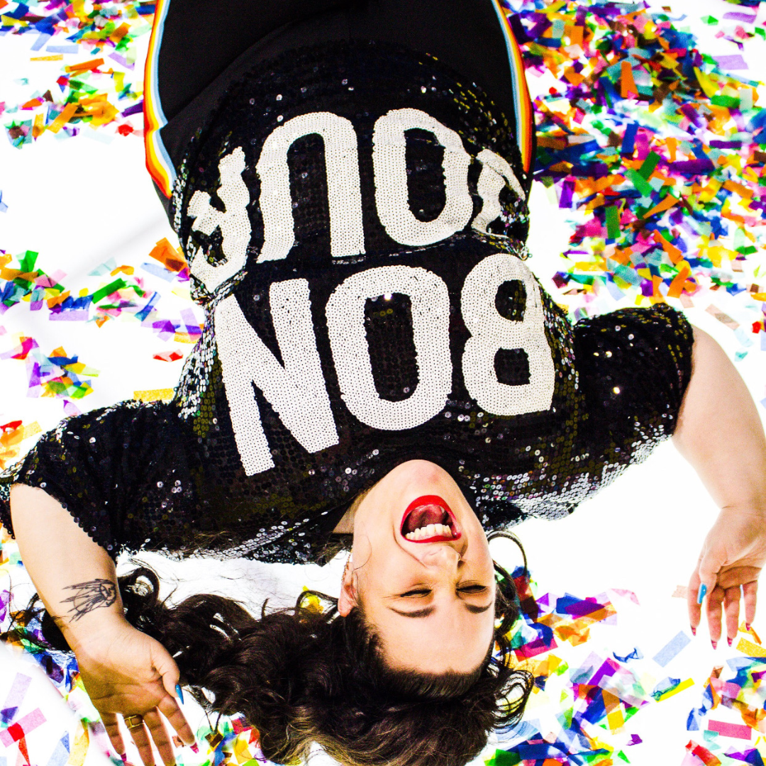 Black and White Sequin "Bonjour" Graphic Tee