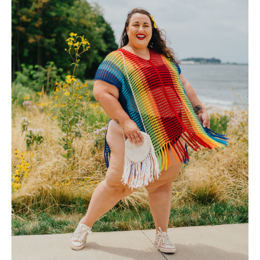 Rainbow Stripe Crochet Poncho/ Coverup