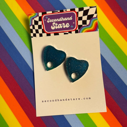 Blue Glitter Planchette Stud Earrings