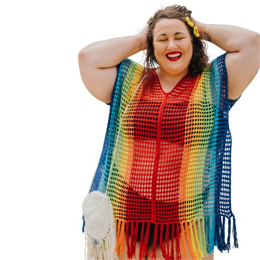 Rainbow Stripe Crochet Poncho/ Coverup