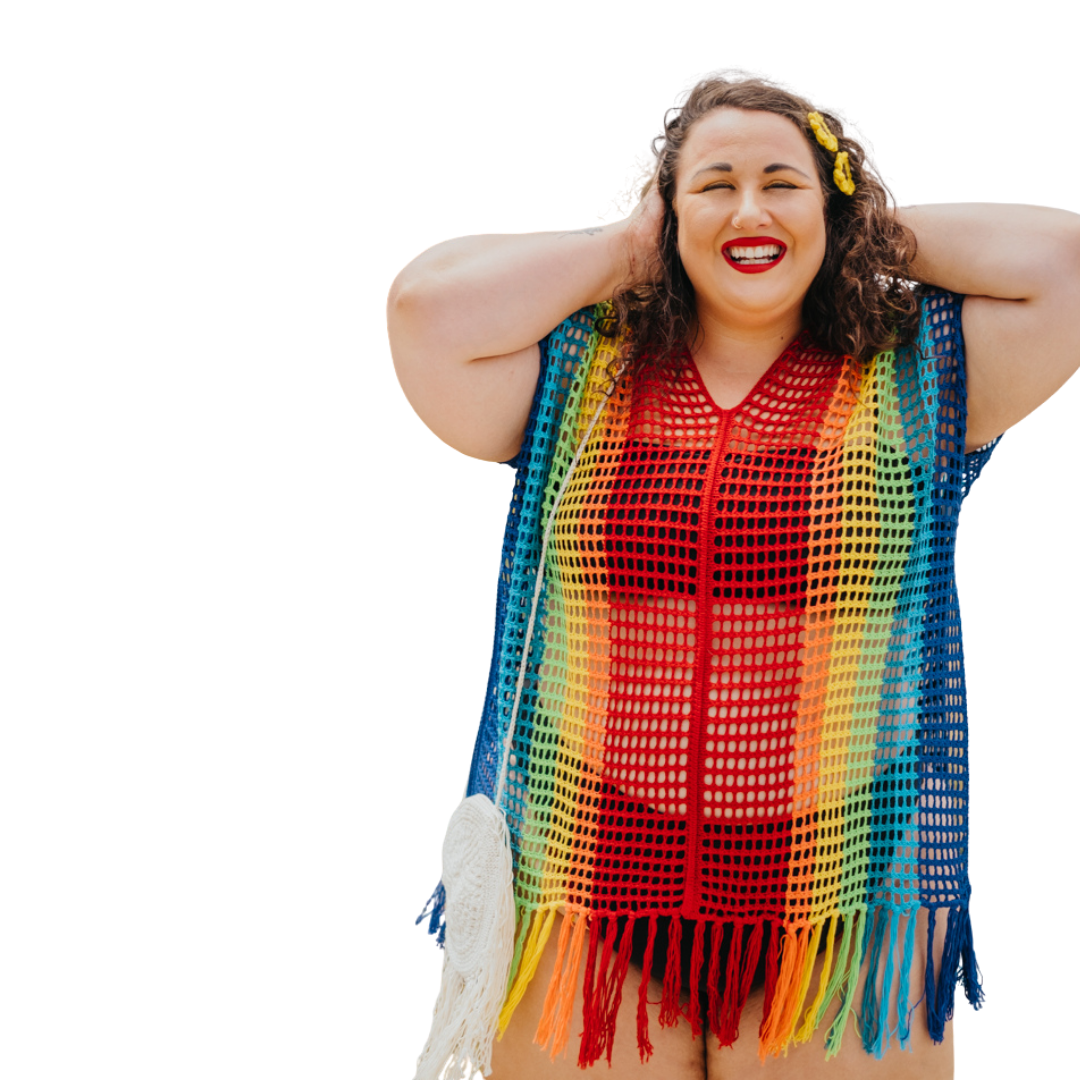 Rainbow Stripe Crochet Poncho/ Coverup