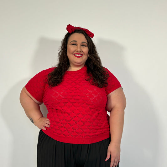 Modcloth Red Open Knit Short Sleeve Top