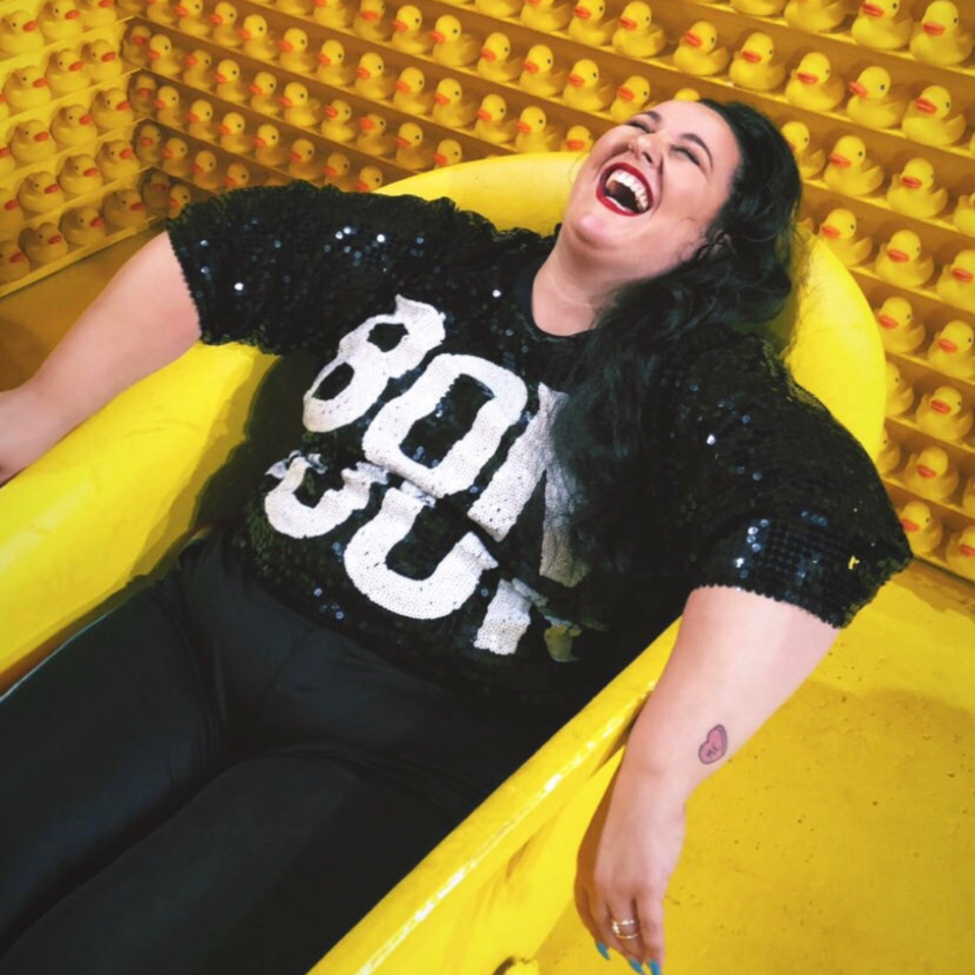 Black and White Sequin "Bonjour" Graphic Tee