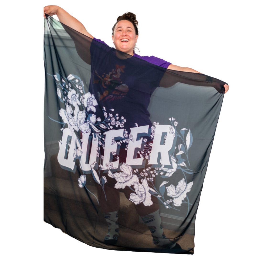 Navy Floral "Queer" Scarf/ Flag