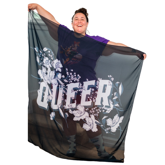 Navy Floral "Queer" Scarf/ Flag