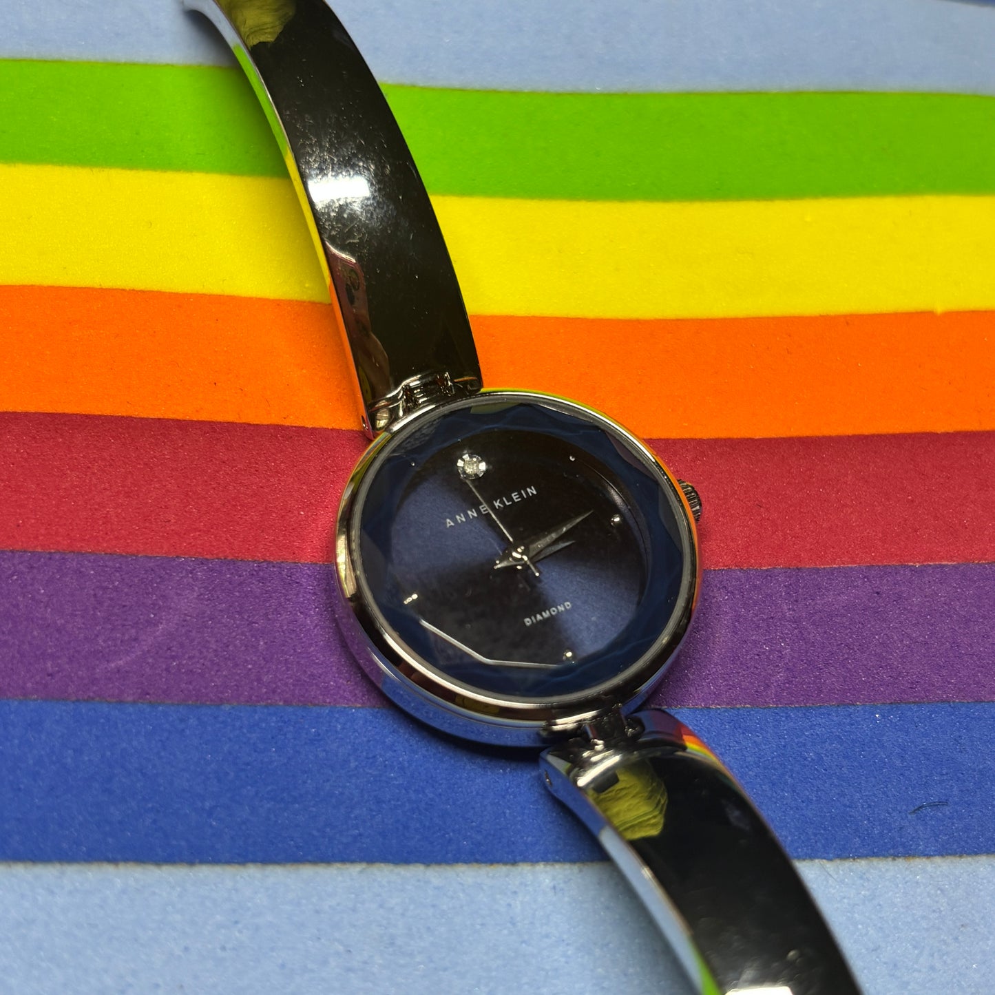Vintage Silver and Navy Signed Anne Klein Cuff Style Watch