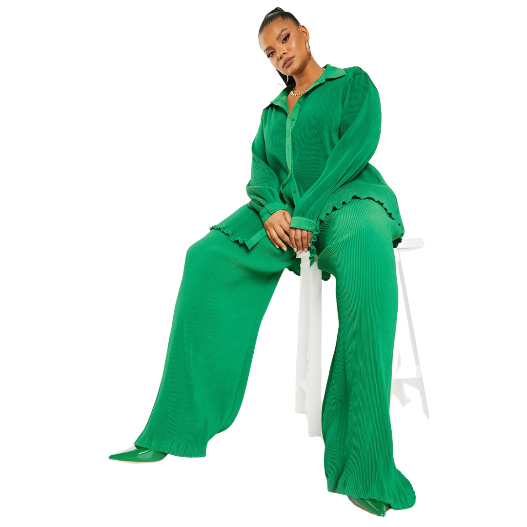 Green Wide Leg Pleated Pants