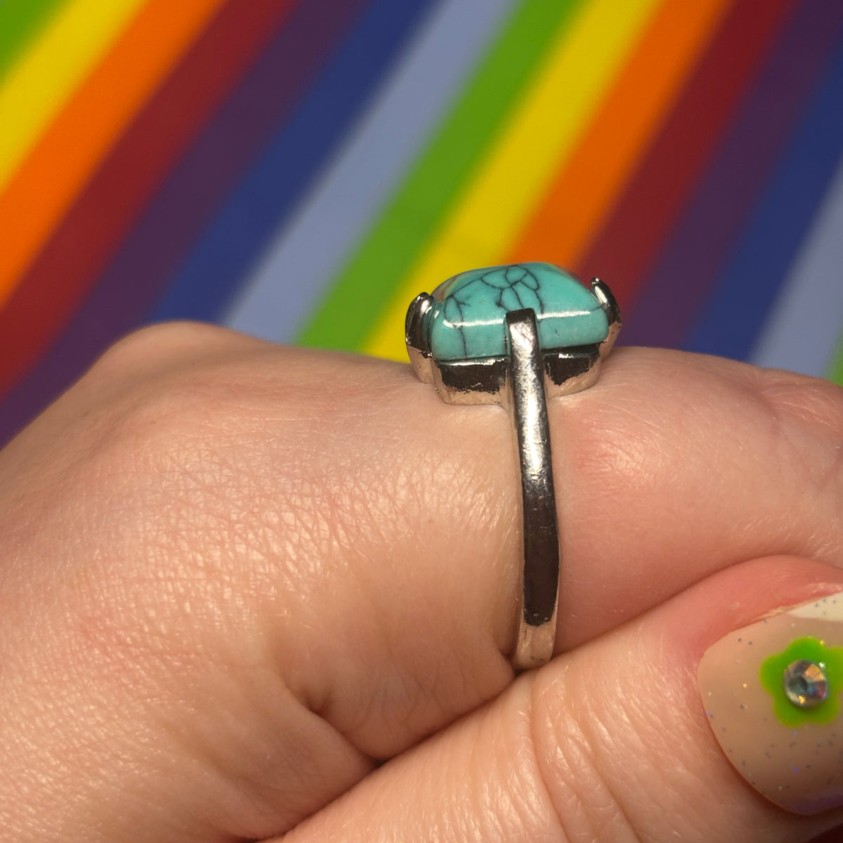 Silver Ring with Rectangular Turquoise Stone