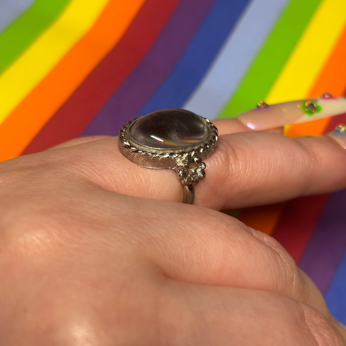 Silver Oval Stone Ring