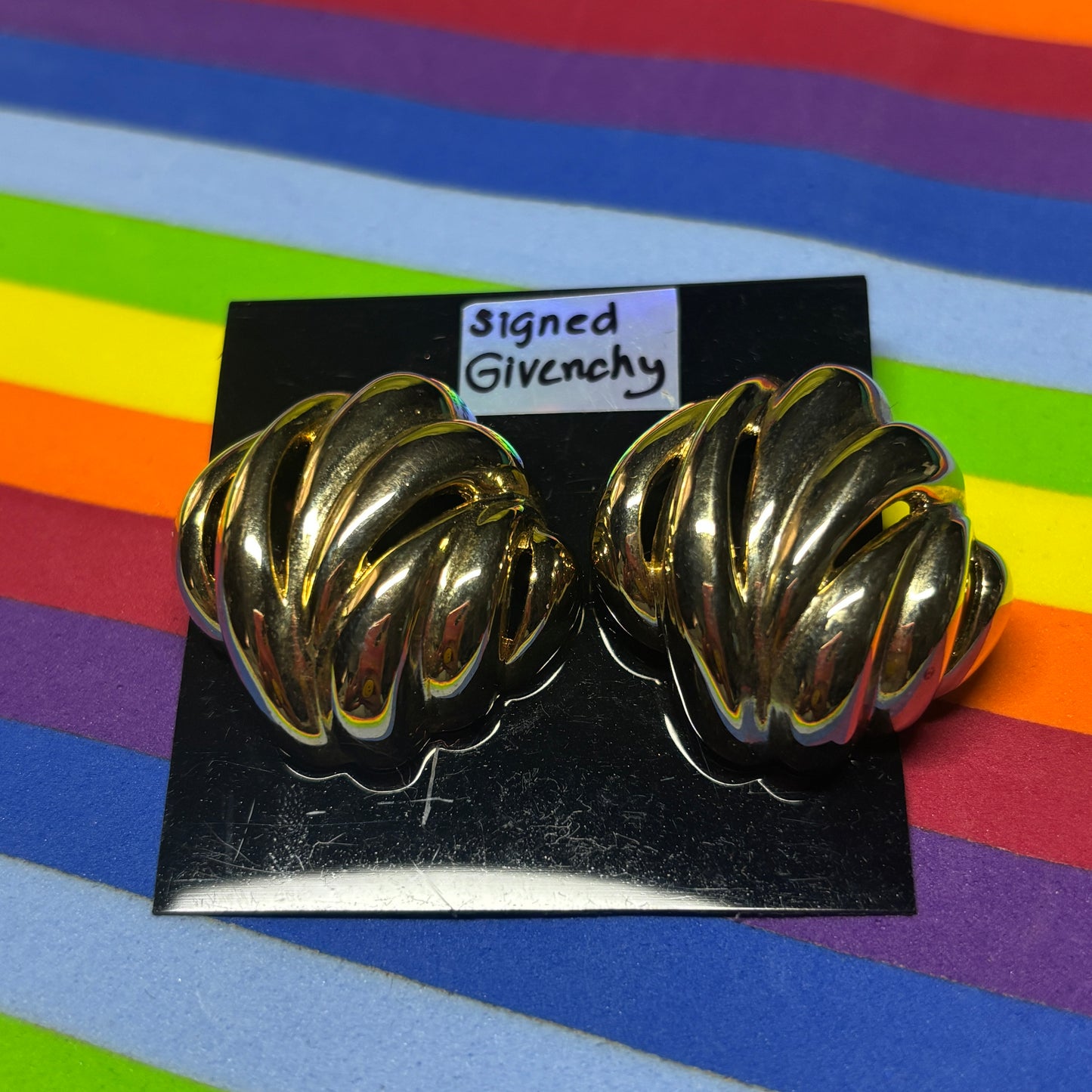 Vintage Signed Givenchy Gold Post Back Earrings