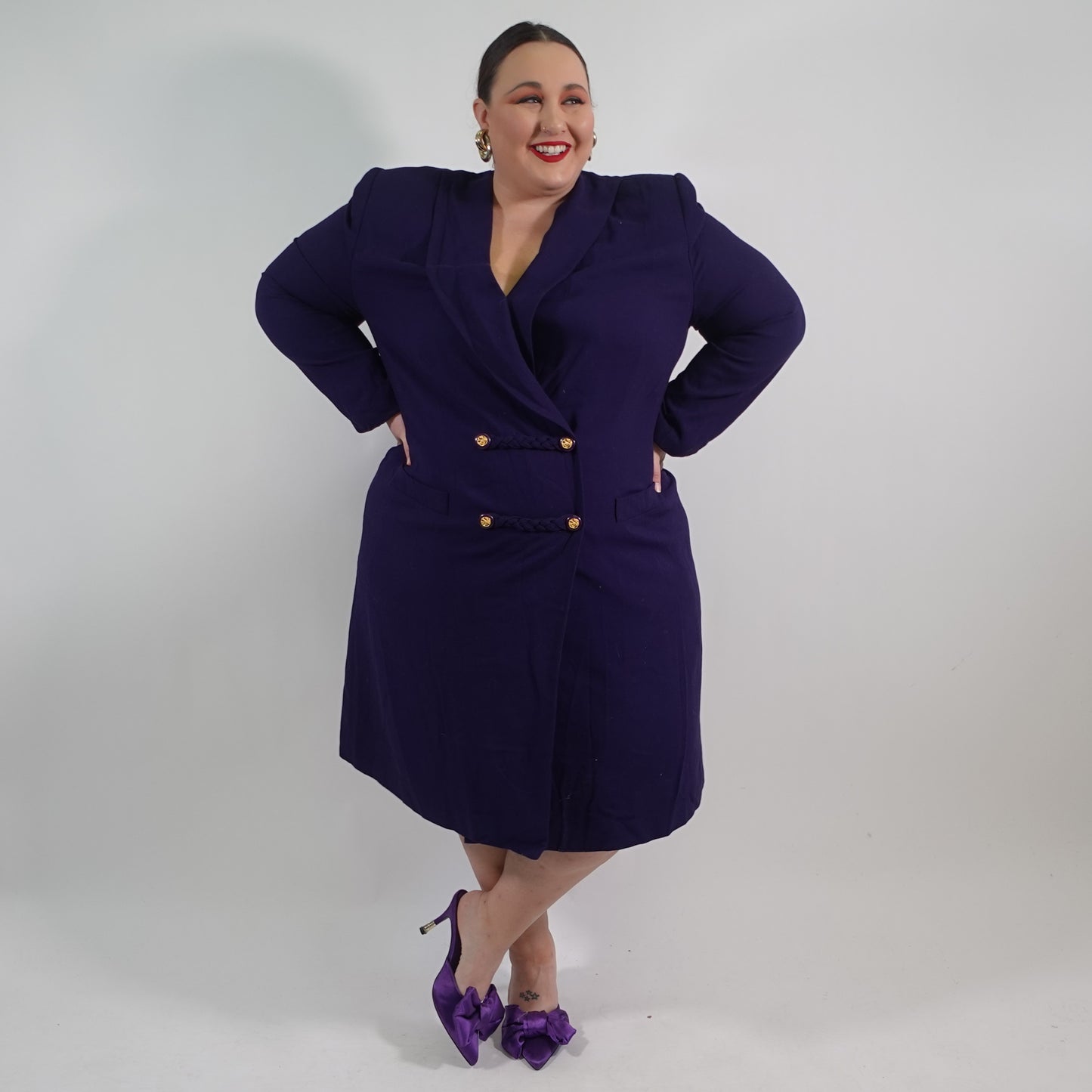 Vintage Kasper II Purple Knee Length Blazer Style Wrap Dress