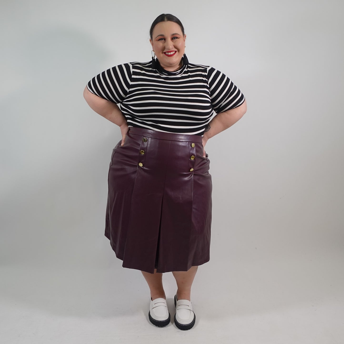 Plum Faux Leather Knee Length Skirt