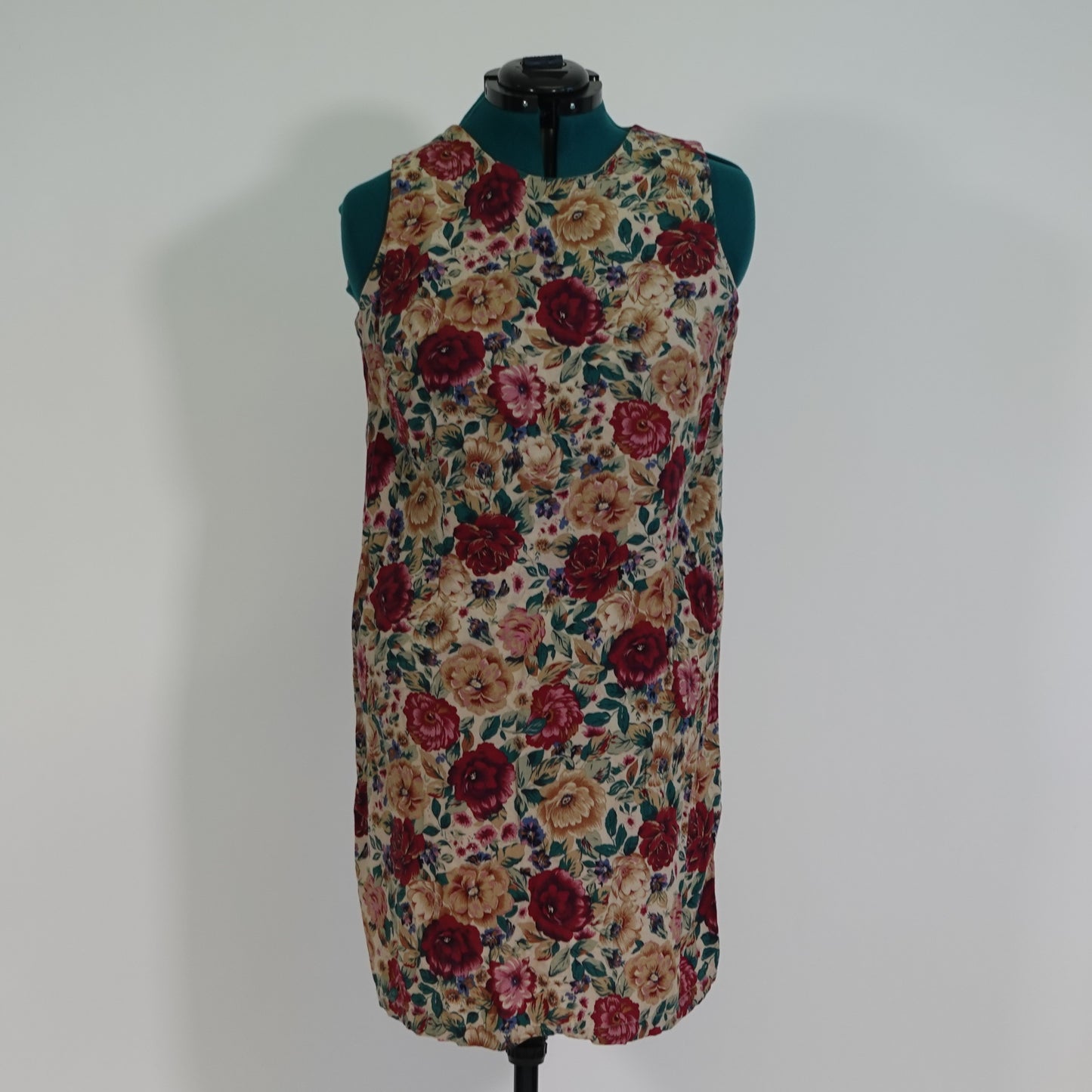 Vintage Sleeveless Beige Floral Dress