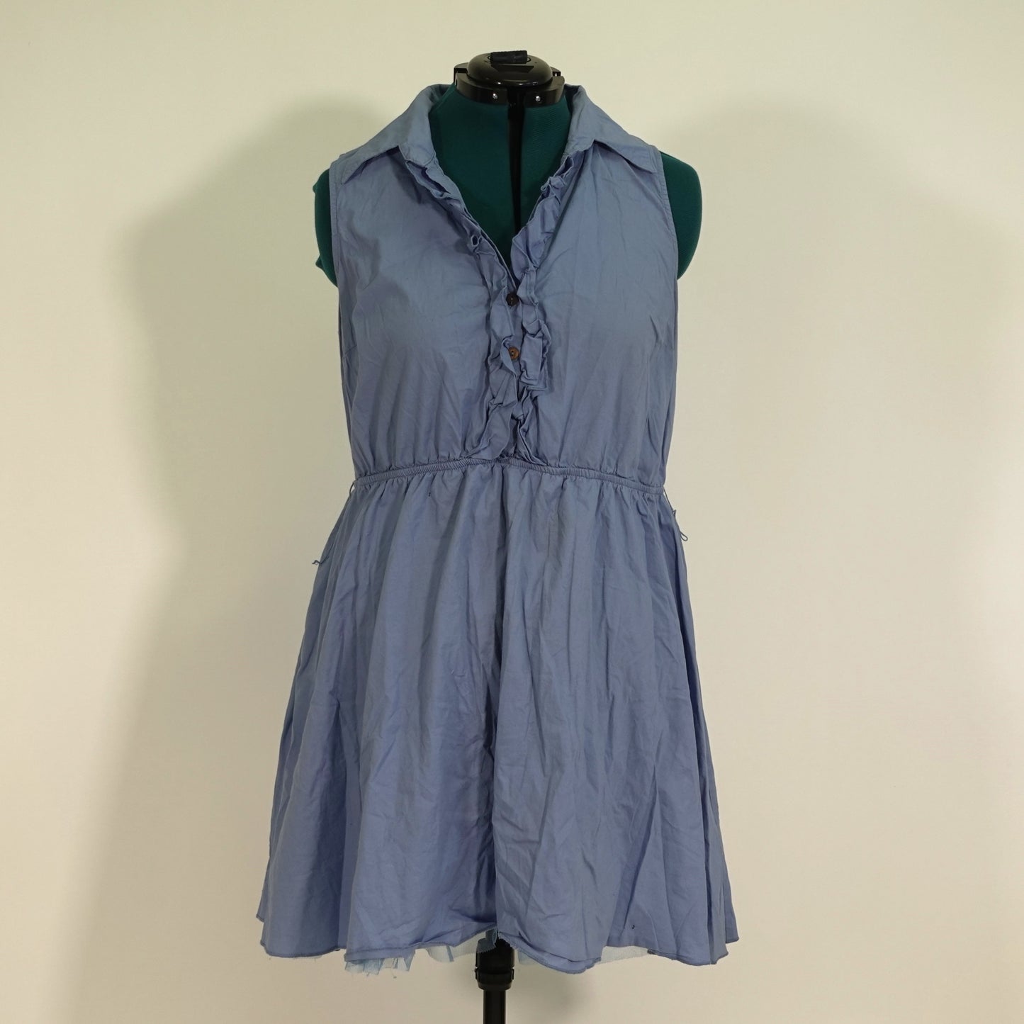 Chambray Sleeveless Ruffle Dress