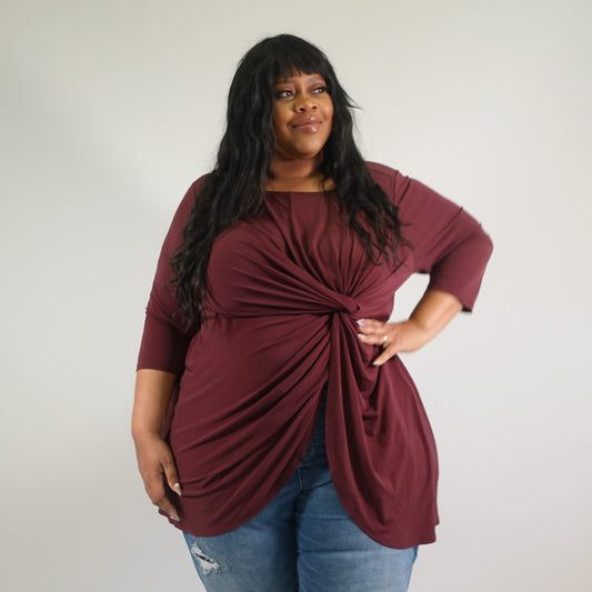 Burgundy Knot Detail Tunic Shirt