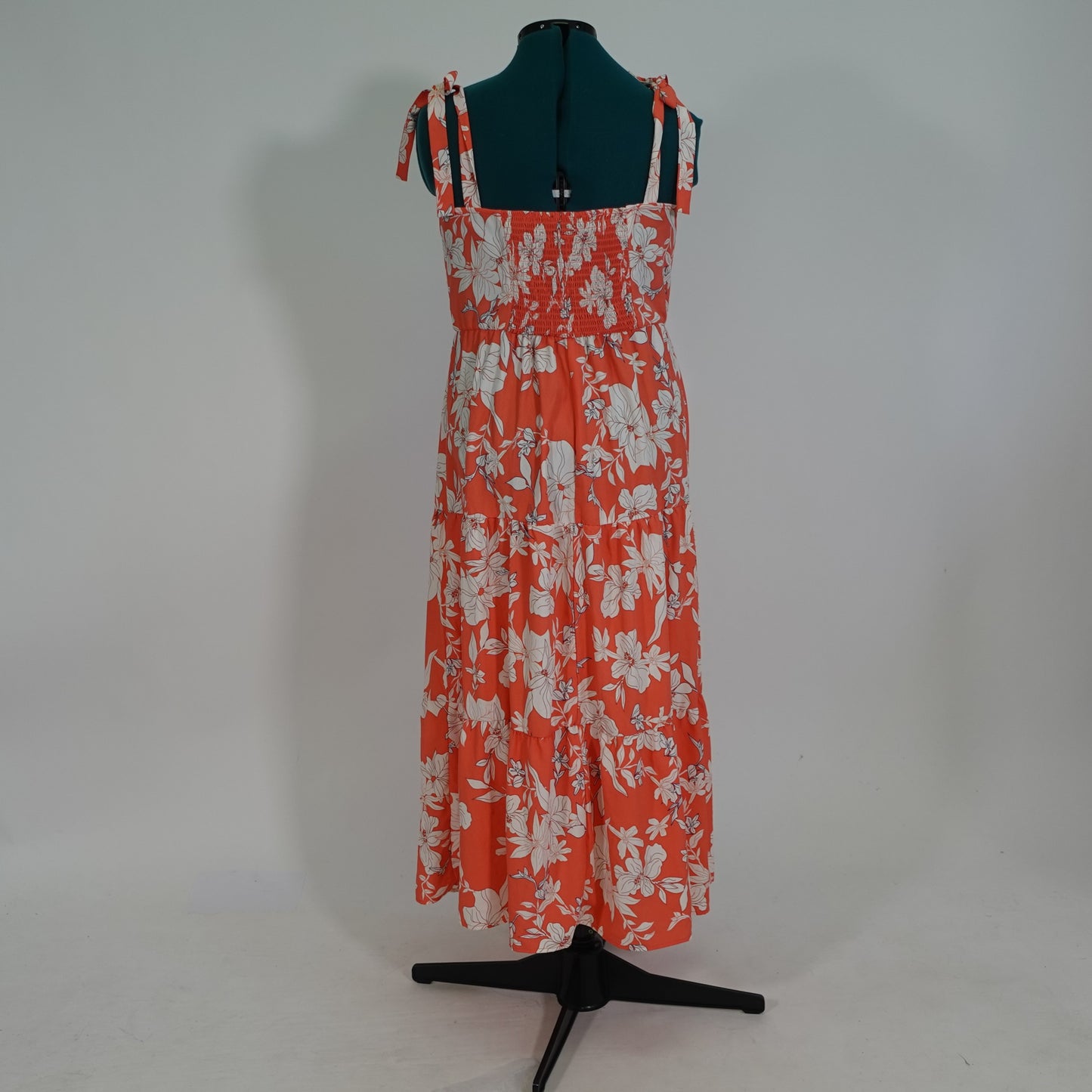 Peach Floral Maxi Dress with Tie Straps