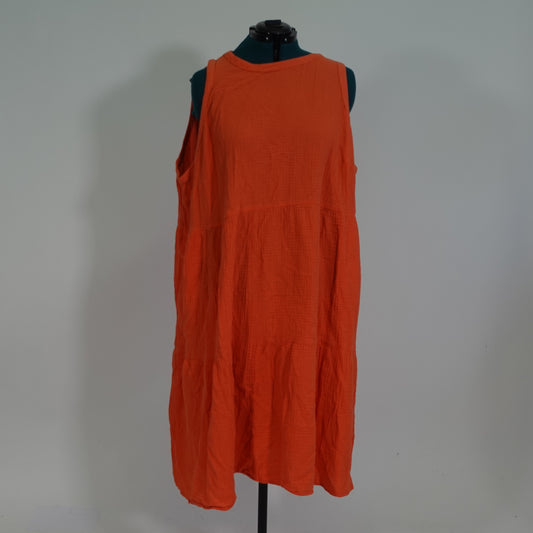 Orange Sleeveless Tiered Dress with Pockets