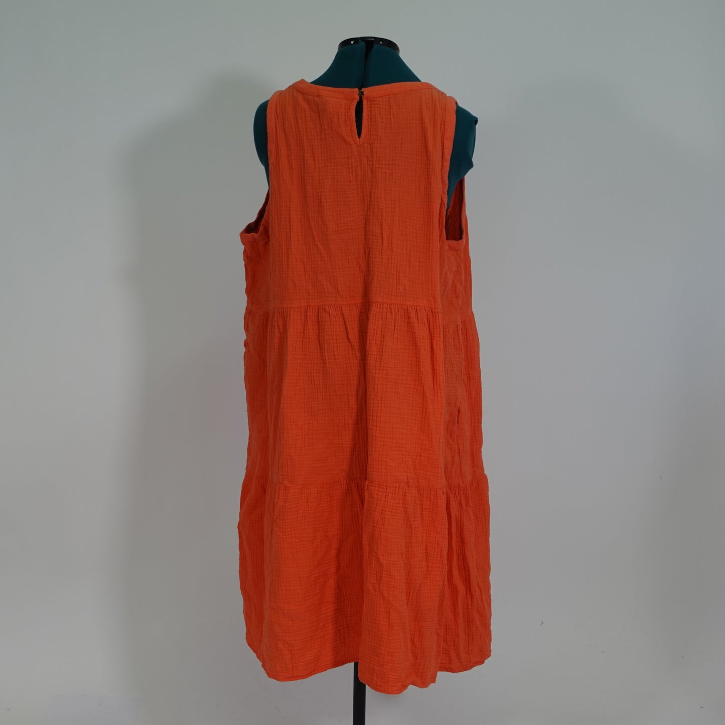 Orange Sleeveless Tiered Dress with Pockets