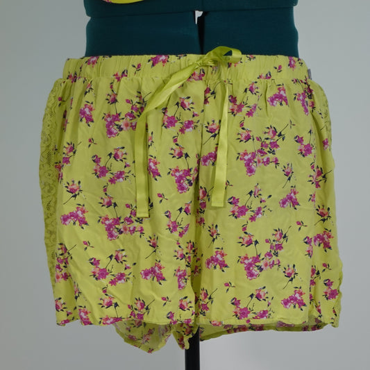 Bright Yellow Floral Lace Trim Shorts