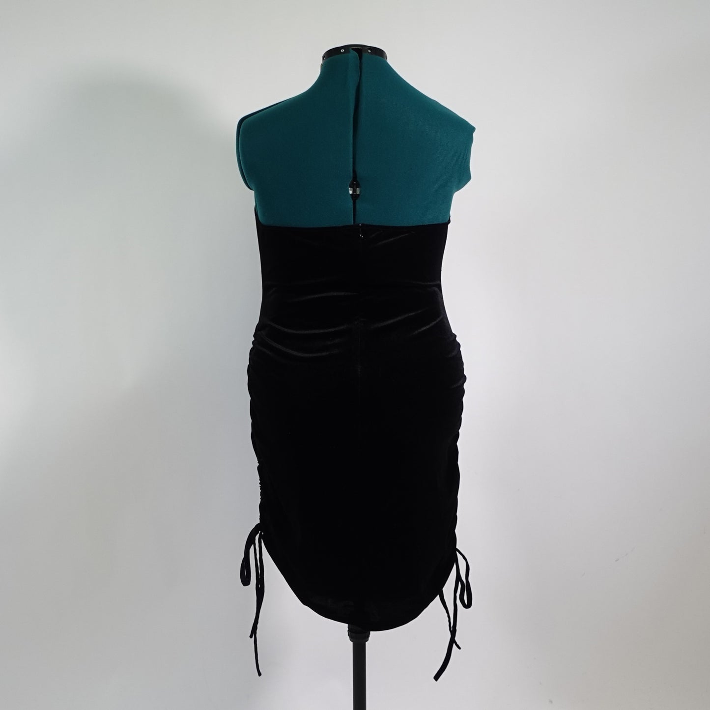 Black Velvet Bodycon Drawstring Dress with Red Heart