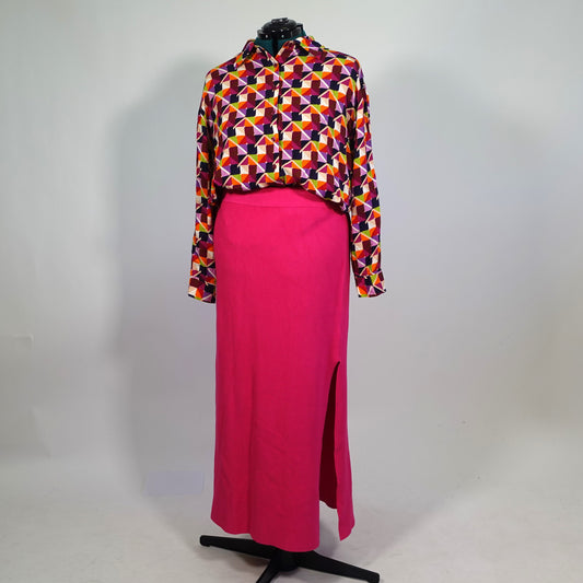 Pink Ribbed Sweater Knit Midi Skirt NWT