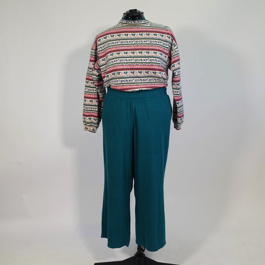 Teal Ribbed Knit Wide Leg Pants