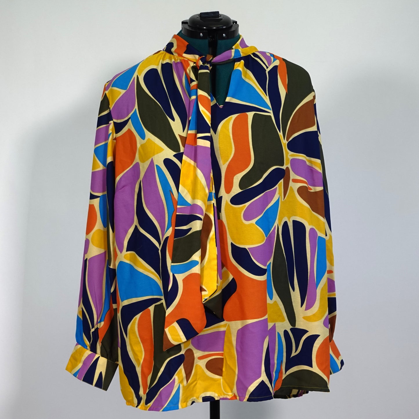 Multicolor Abstract Print Tie Neck Top